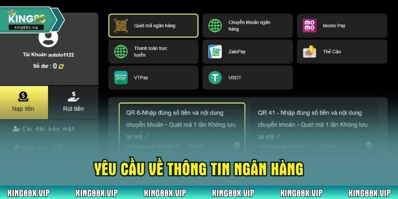 Yêu cầu về thông tin ngân hàng